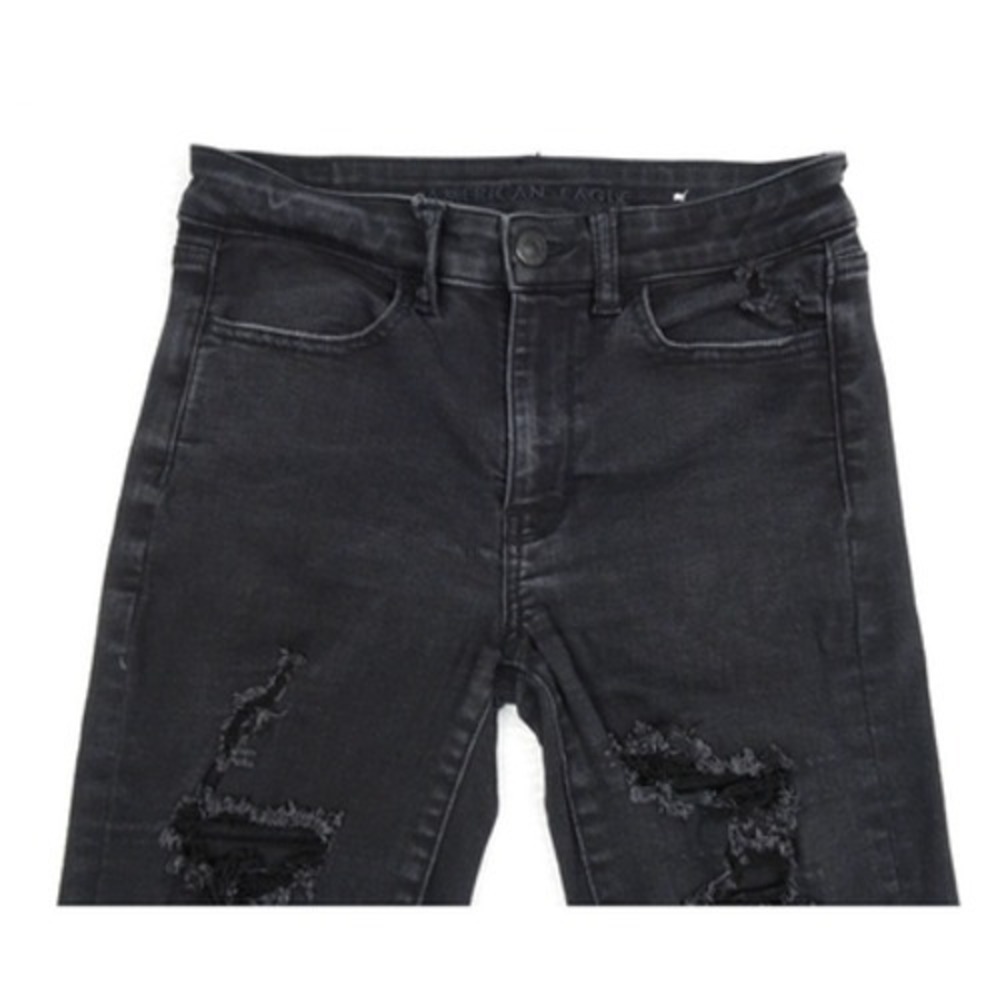 American Eagle Jeans Womens Size 8 Black High Rise Jegging Stretch Distressed - Picture 4 of 16